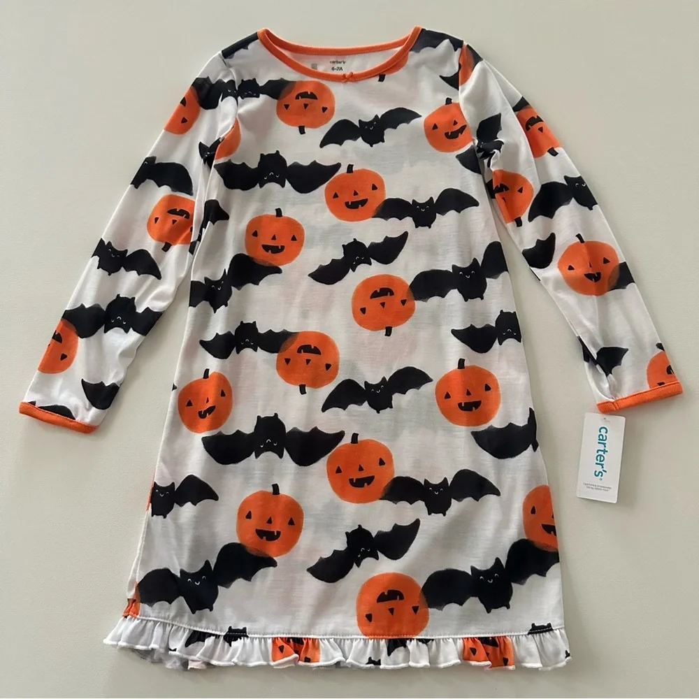 Carter's Girls 6-7 Pumpkin Bat Nightgown NWT Halloween Fall